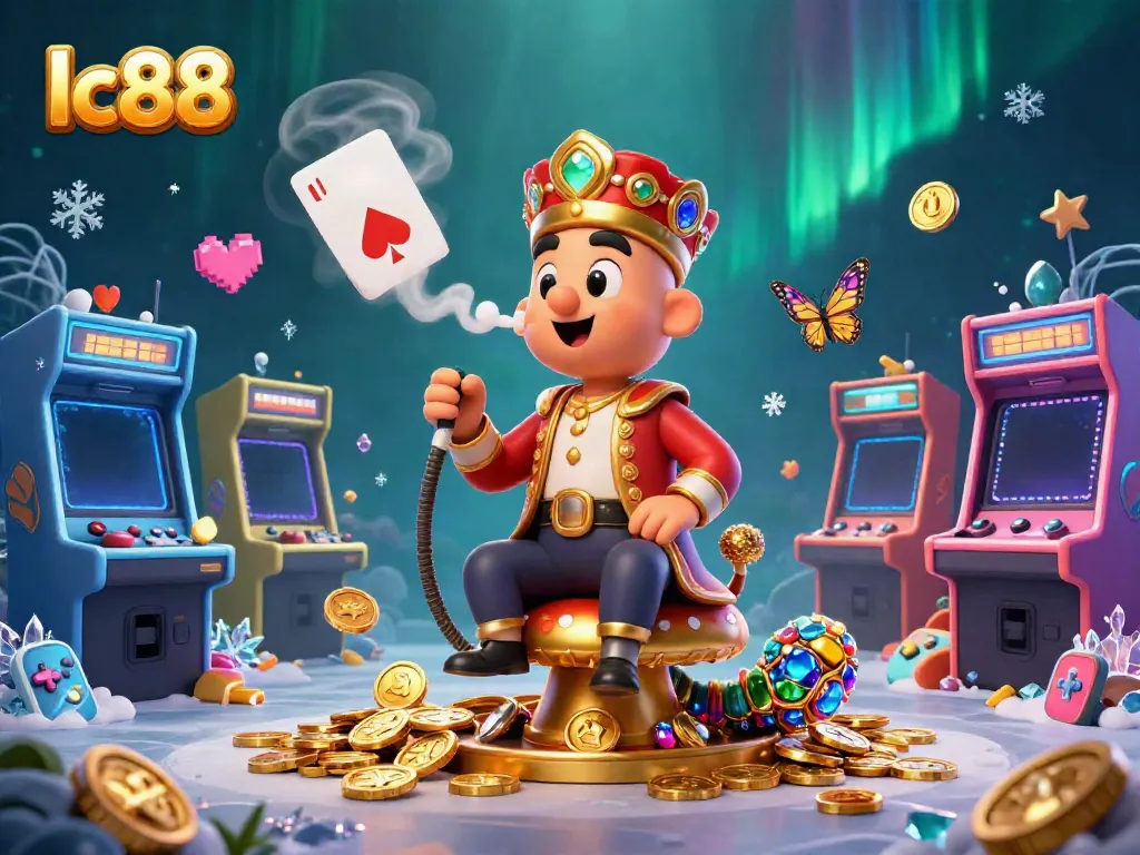 Engage with lc88, experiencing vibrant online gaming through a whimsical 3D casino scene full of color and excitement.