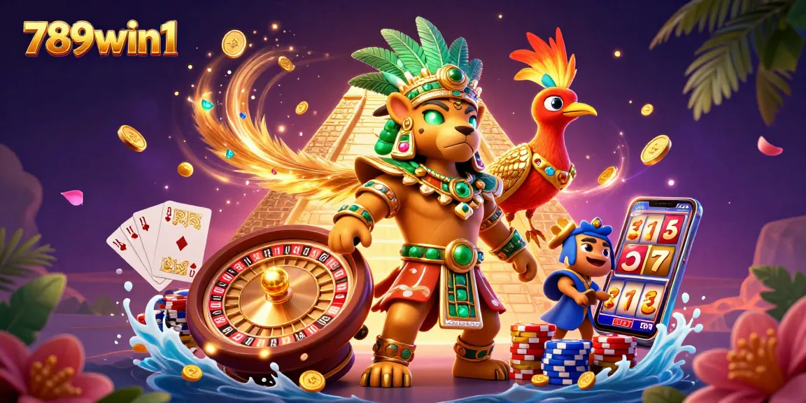 Experience the excitement of 789win1, showcasing a dynamic casino scene with mythical characters amidst vibrant game elements.