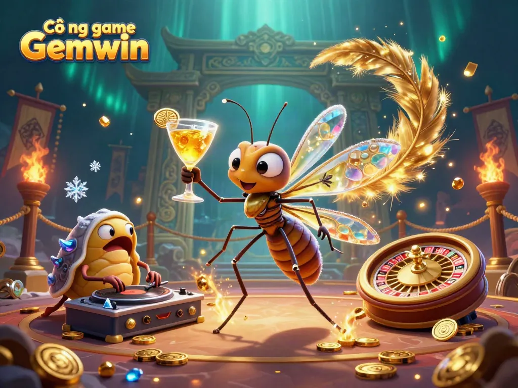 Engage in thrilling gameplay at Cổng game Gemwin with vibrant casino mascot illustrations and immersive elements.