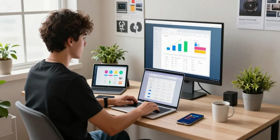 Focused developer downloading WPS Download on a laptop in a modern workspace.