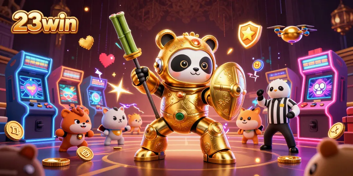 Play thrilling games at 23win with a panda in a mech suit and exciting arcade elements.