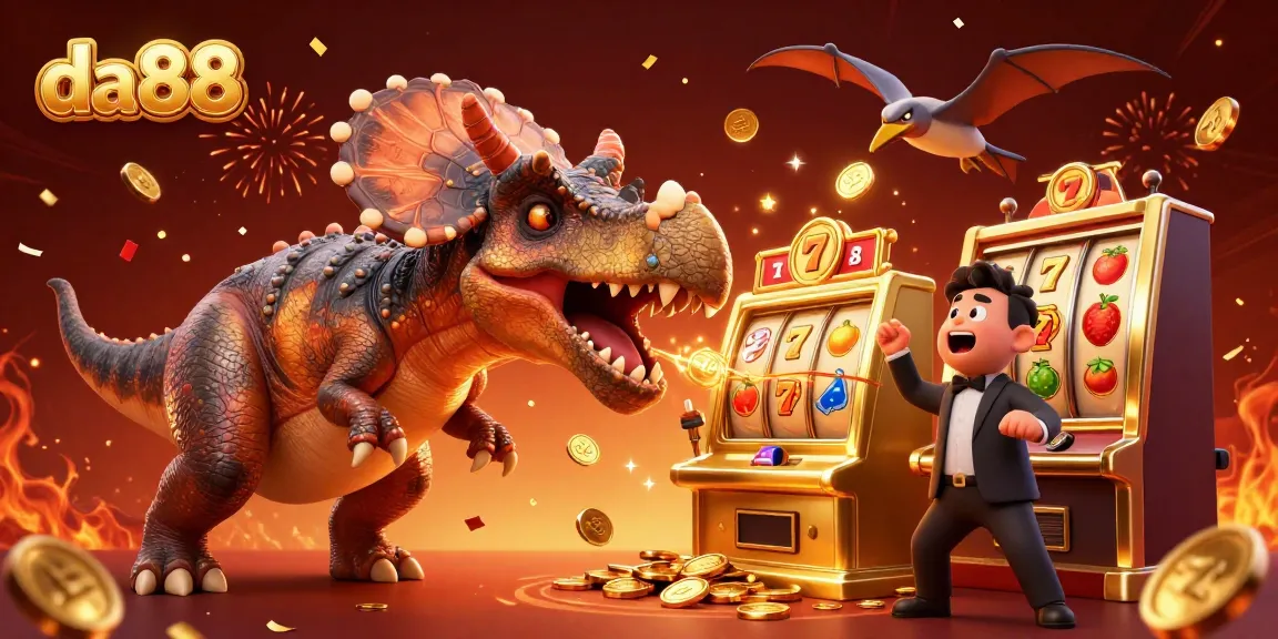 Experience da88's thrilling jackpot as the pachycephalosaurus wins golden coins in this vibrant casino scene.