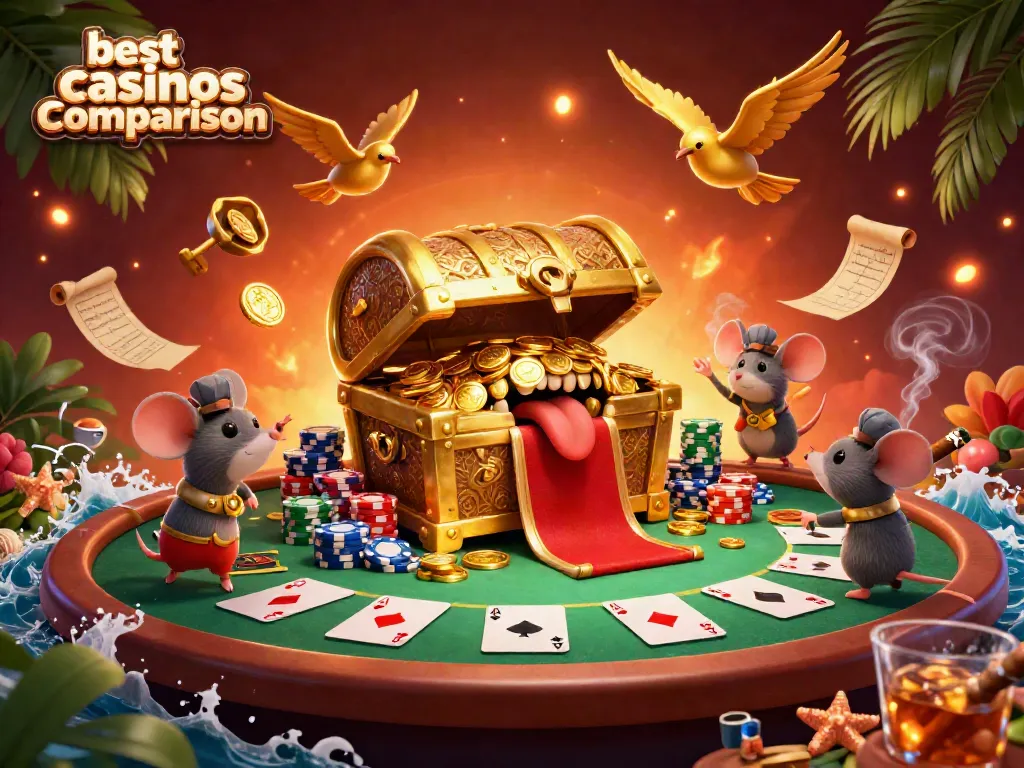 Få en glimt av bästa casinos jämförelse med en lockande skattsökande scen i ett 3D-kasino.