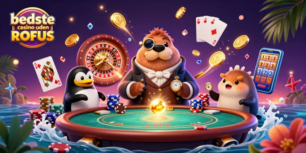 Engage in thrilling games at bedste casino uden ROFUS featuring cartoon characters playing poker.
